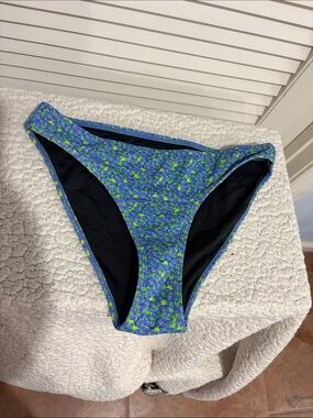knix Girls' Blue Floral Swim Bottoms with Lime Accents